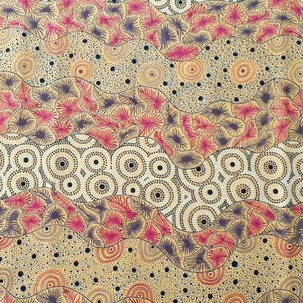 YELLOW WILD SEED & WATERHOLE Aborigines Stoff aus Australien